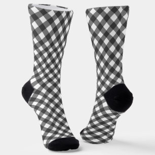 Calcetines Cuadro de Gingham Clásico en Blanco y Negro en Dia