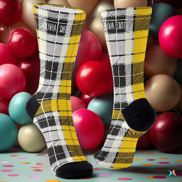 Calcetines Cuadro Escocés Amarillo y Negro Personalizado Hech
