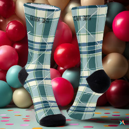 Calcetines Cuadro Escocés Azul y Crema Personalizado Hecho a 