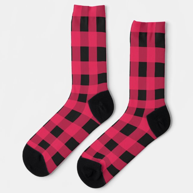 Calcetines Cuadro Escocés Búfalo Rústico Rojo y Negro (Izquierda)