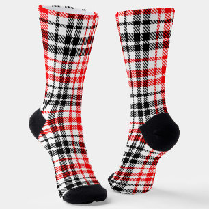 Calcetines Cuadro Escocés de Cuadrillé Rojo Negro sobre Blanc