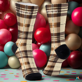 Calcetines Cuadro Escocés Personalizado Beige y Marrón a Medi