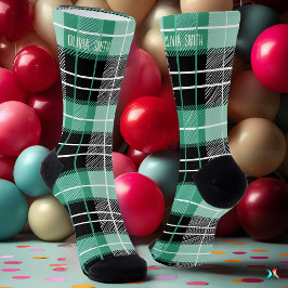 Calcetines Cuadro Escocés Personalizado Verde Menta y Negro