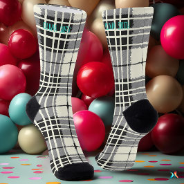 Calcetines Cuadro Escocés Tartán Negro y Blanco Personalizado
