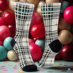 Calcetines Cuadro Escocés Tartán Negro y Blanco Personalizado