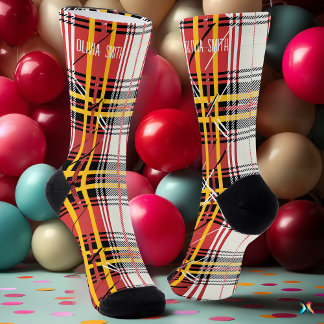 Calcetines Cuadro Escocés Tartán Rojo y Amarillo Personalizad