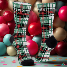 Calcetines Cuadro Escocés Tartán Rojo y Verde Personalizado