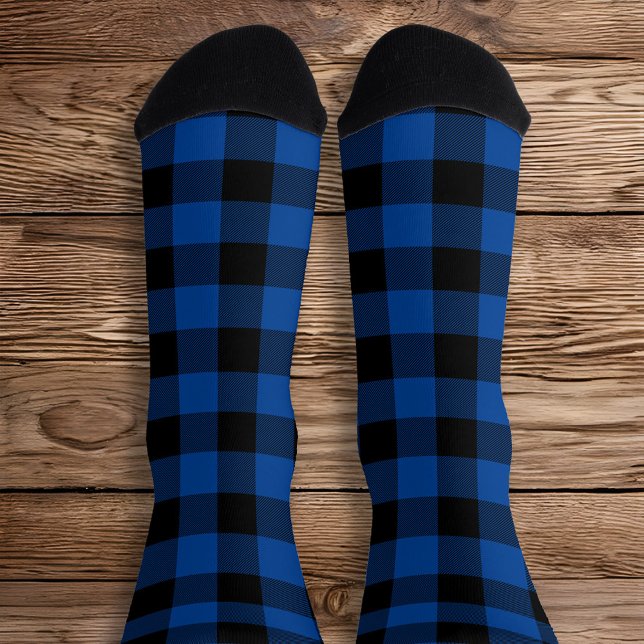 Calcetines Cuadros de búfalo azul profundo y negro (Blue and Black Buffalo Plaid Socks)