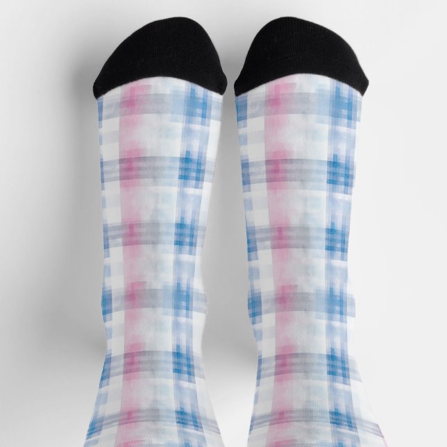 Calcetines Cuadros de rayas blancas azules rosadas (Arriba)