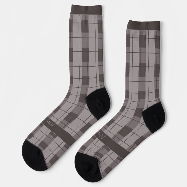 Calcetines Cuadros grises y grises, texto en pie (Izquierda)