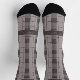 Calcetines Cuadros grises y grises, texto en pie
