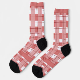 Calcetines Cuadros rojos y blancos, texto en pie