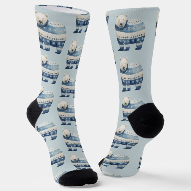 Calcetines Cubierta acuarela Patrón de oso polar Azul Blanco (Angular)