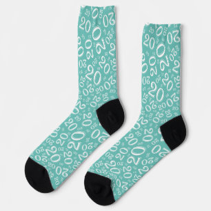 Calcetines Cumpleaños 20 Verde Azul Blanco Patrón de Número A
