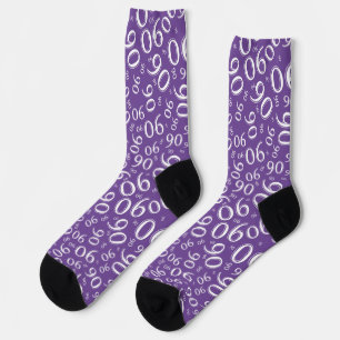 Calcetines Cumpleaños Morado/Blanco Patrón de Número Aleatori