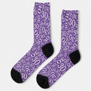 Calcetines Cumpleaños Patrón de Número Aleatorio Morado/Blanc