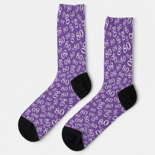 Calcetines Cumpleaños Patrón de Número Aleatorio Morado/Blanc