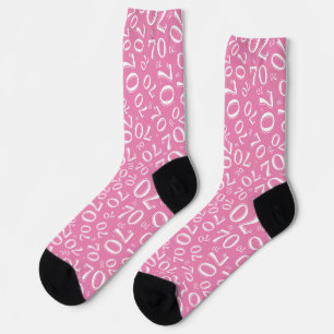 Calcetines Cumpleaños Patrón de Número Aleatorio Rosa/Blanco