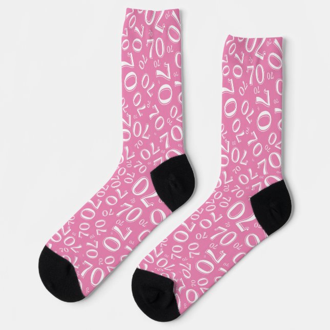 Calcetines Cumpleaños Patrón de Número Aleatorio Rosa/Blanco  (Izquierda)