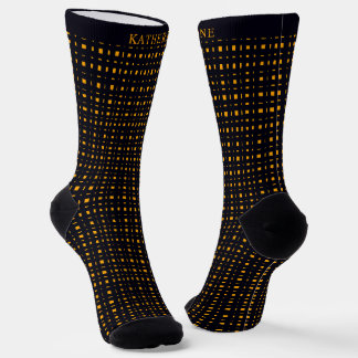 Calcetines Custom Black and Yellow Orange Checkered Pattern