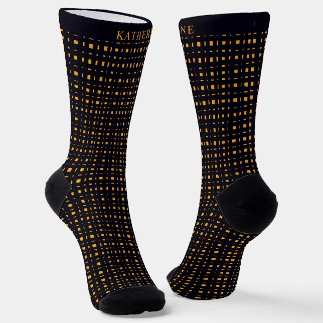 Calcetines Custom Black and Yellow Orange Checkered Pattern (Angular)