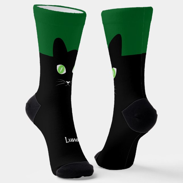 Calcetines Custom Black Cat Photo Socks with Name - Cat Lover (Angular)