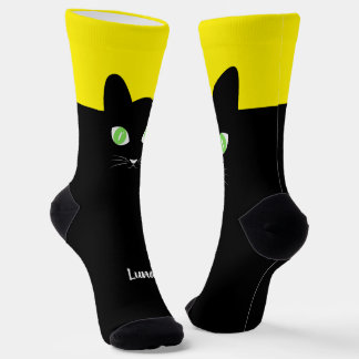 Calcetines Custom Black Cat Photo Socks with Name - Cat Lover