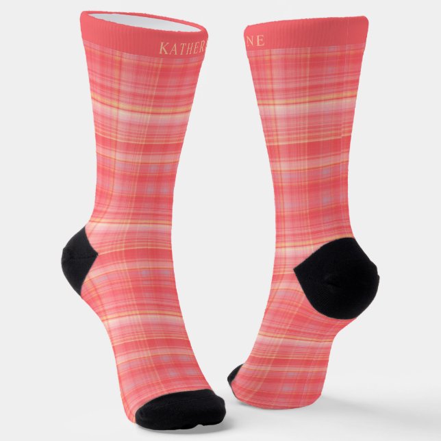 Calcetines Custom Bright Red Orange Yellow Checkered Pattern (Angular)
