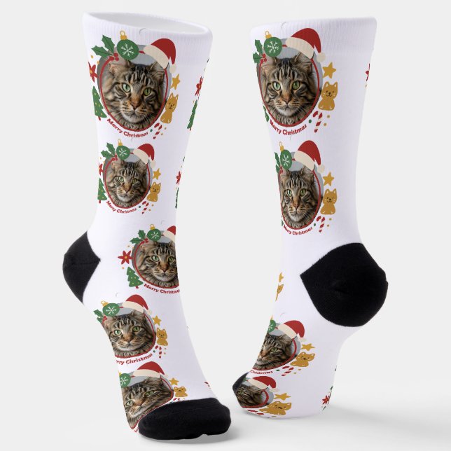 Calcetines Custom Cat PhotoPattern Christmas Gift Socks  (Angular)
