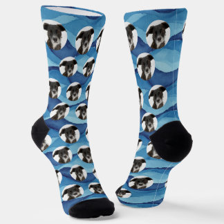 Calcetines Custom Dog Photo Coastal and Moody Blues