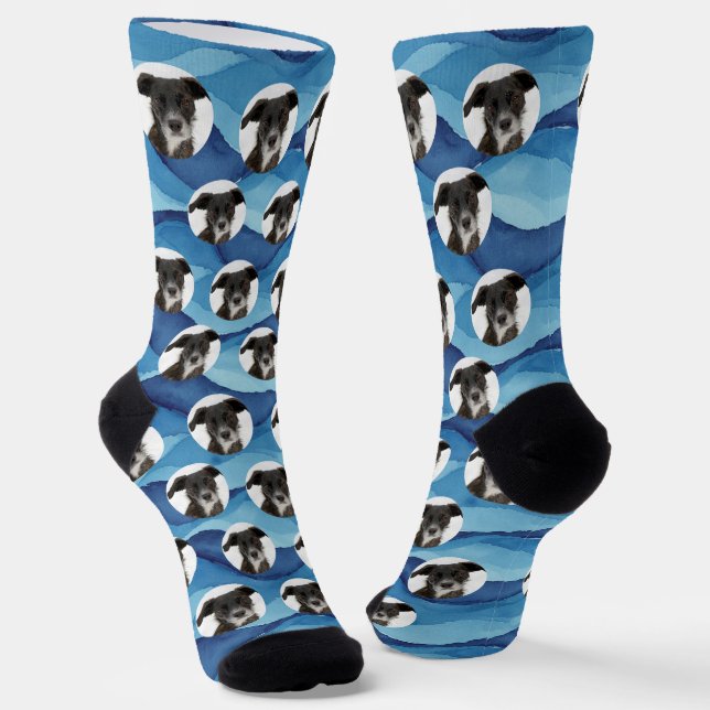 Calcetines Custom Dog Photo Coastal and Moody Blues (Angular)