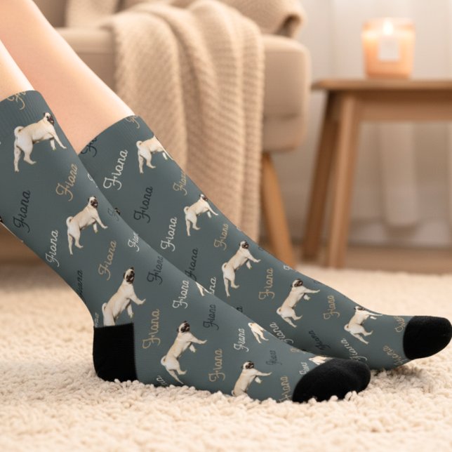 Calcetines Custom Dusty Teal Dog Photo Socks (Subido por el creador)