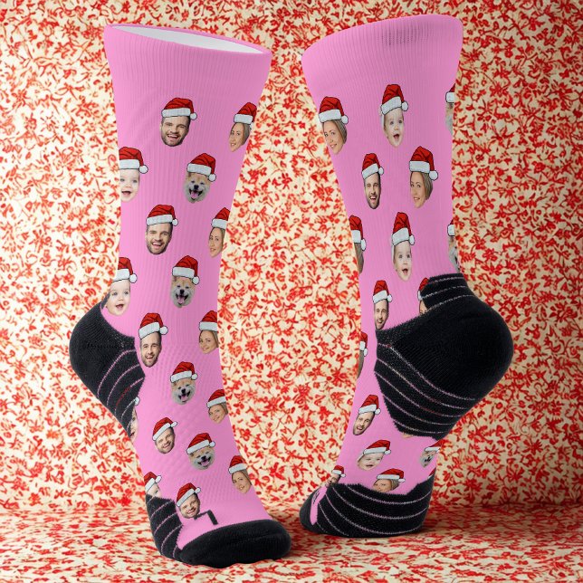 Calcetines Custom Face Pink Socks, Santa Hat 4 Faces Pink  (Subido por el creador)