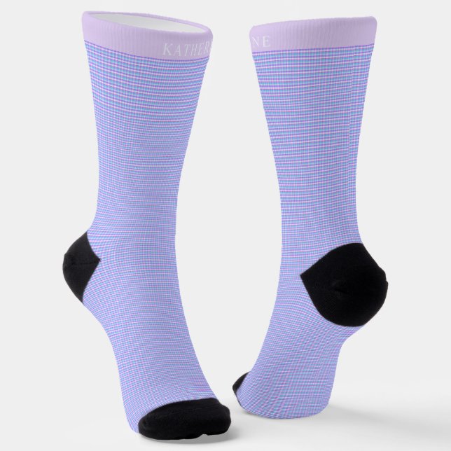 Calcetines Custom Light Blue Pink Purple Checkered Pattern (Angular)