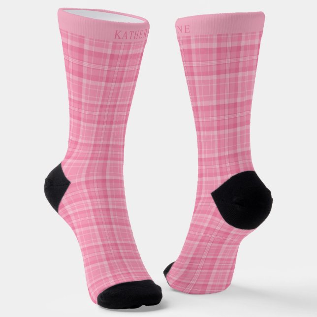 Calcetines Custom Light Pink Dark Rose Checkered Pattern (Angular)