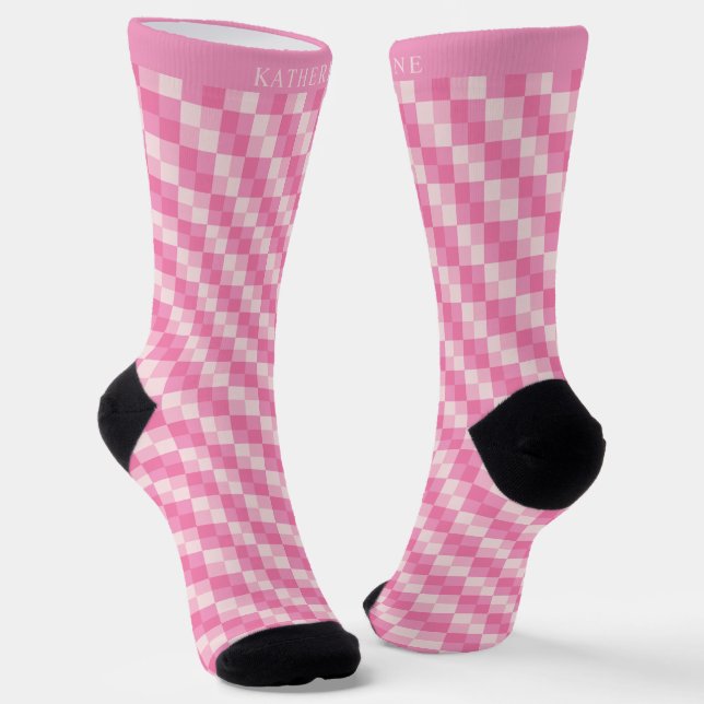 Calcetines Custom Light Soft Pastel Pink White Checkered (Angular)