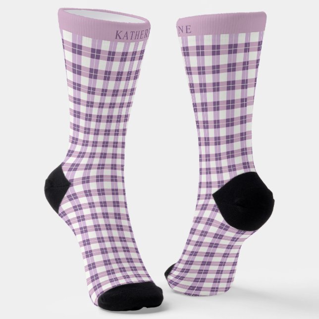 Calcetines Custom Light Soft Pink Dark Purple Checkered  (Angular)