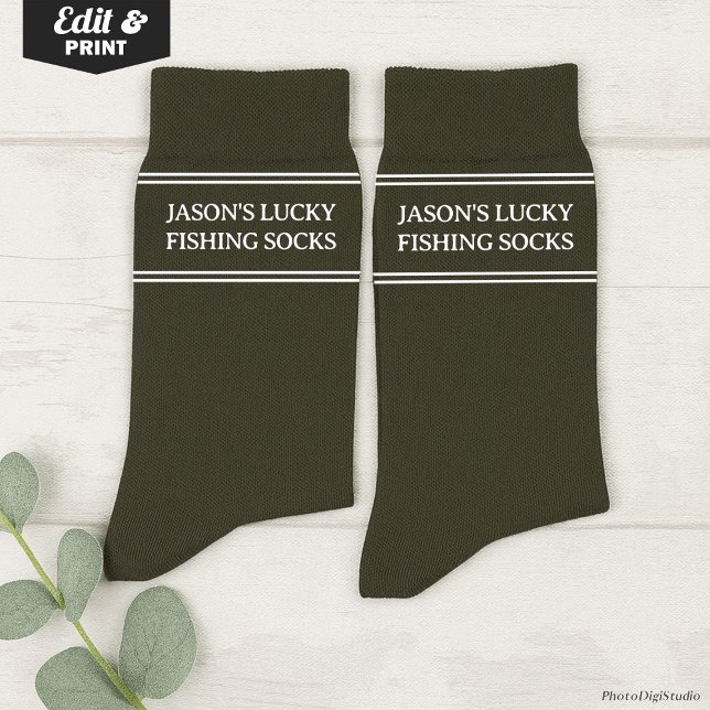 Calcetines Custom Lucky Fishing Socks Birthday Christmas Gift (Custom Lucky Fishing Socks Olive, Funny Christmas Gift for Dad, Birthday Gift for Husband Fisherman)