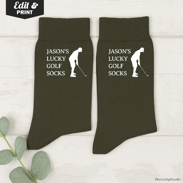 Calcetines Custom Lucky Golf Socks, Birthday Christmas Fun (Custom Lucky Golf Socks Olive, Fun Golfer Grandfather Christmas Gift, Fun Socks for Husband Birthday)