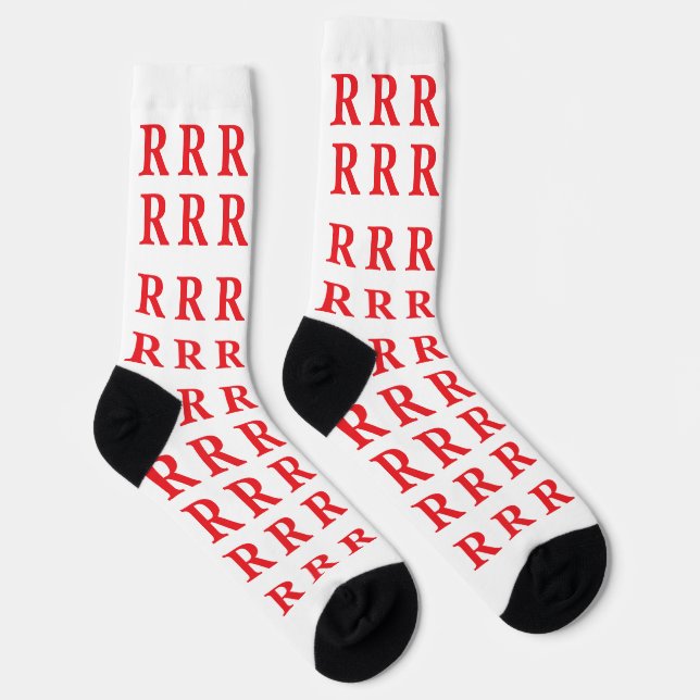 Calcetines ​Custom Monogram Initial White Red socks (Derecha)