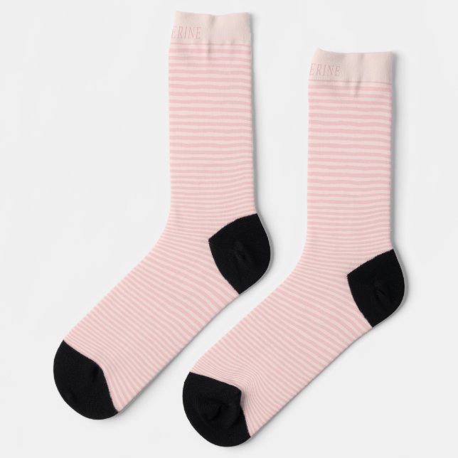 Calcetines Custom Name Beige Dusty Pink Peach Stripes  (Izquierda)