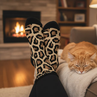 Calcetines Custom Name Leopard Print Crew Socks