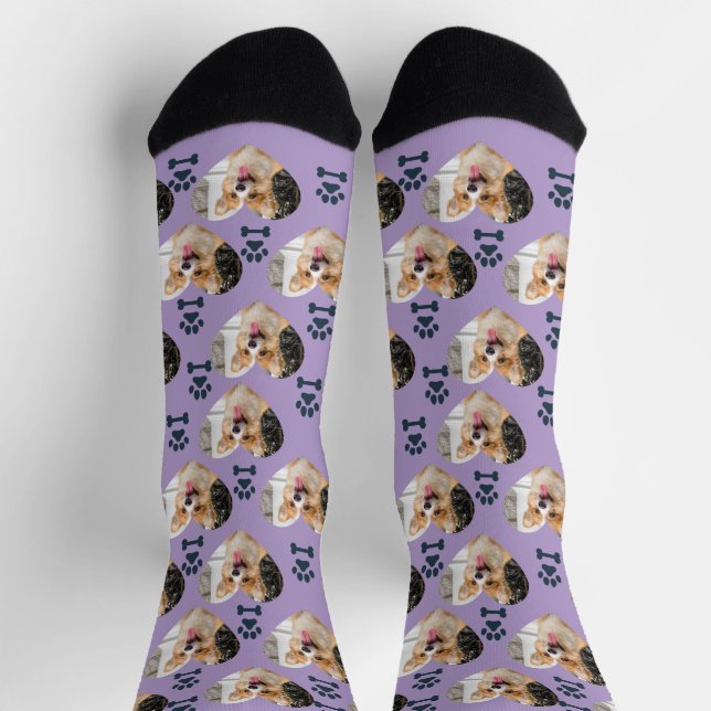 Calcetines Custom Pet Photo and  Paw Prints Socks (Arriba)