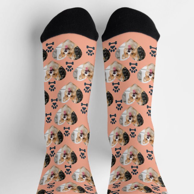 Calcetines Custom Pet Photo and  Paw Prints Socks (Arriba)