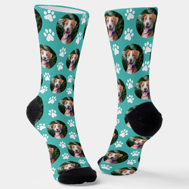 Calcetines Custom Pet Photo Paw Print Pattern (Angular)