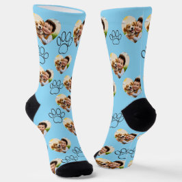 Calcetines Custom Pet Photo & Paw Prints Black Socks