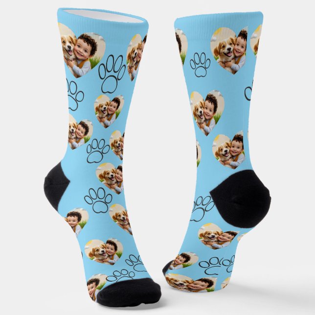 Calcetines Custom Pet Photo & Paw Prints Black Socks (Angular)