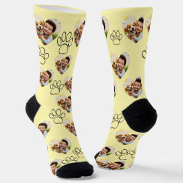 Calcetines Custom Pet Photo & Paw Prints Black Socks