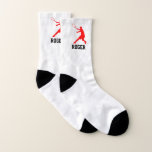 Calcetines Custom tennis socks gift for player and coach<br><div class="desc">Personalized tennis socks gift for player or coach. Custom sports socks for men women and kids (boy or girl). Cool clothing apparel for brother, husband, son, friend, boss, dad etc. Available in small and large sizes. Red silhouette logo design with personalizable name, monogram initials or slogan. Unique Birthday gift ideas...</div>