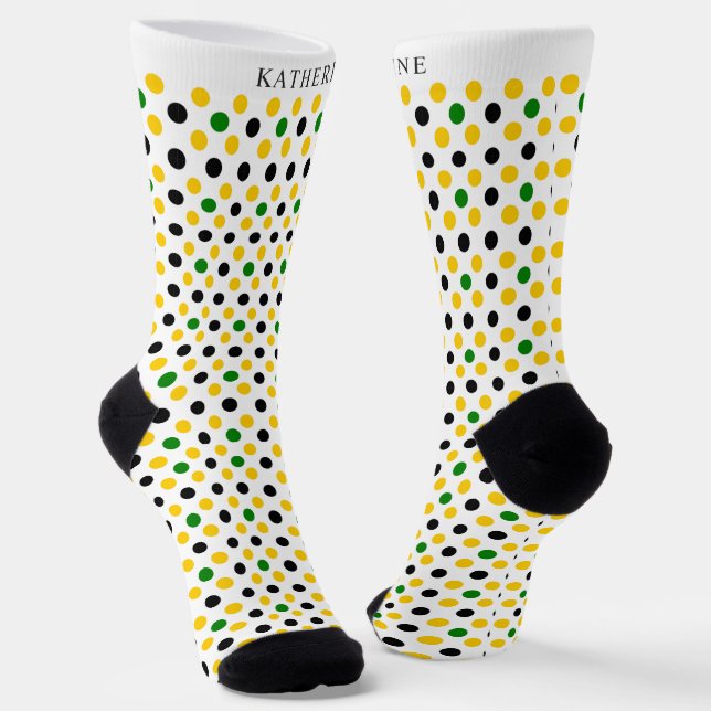 Calcetines Custom White Yellow Green Black Polka Dot Design (Angular)